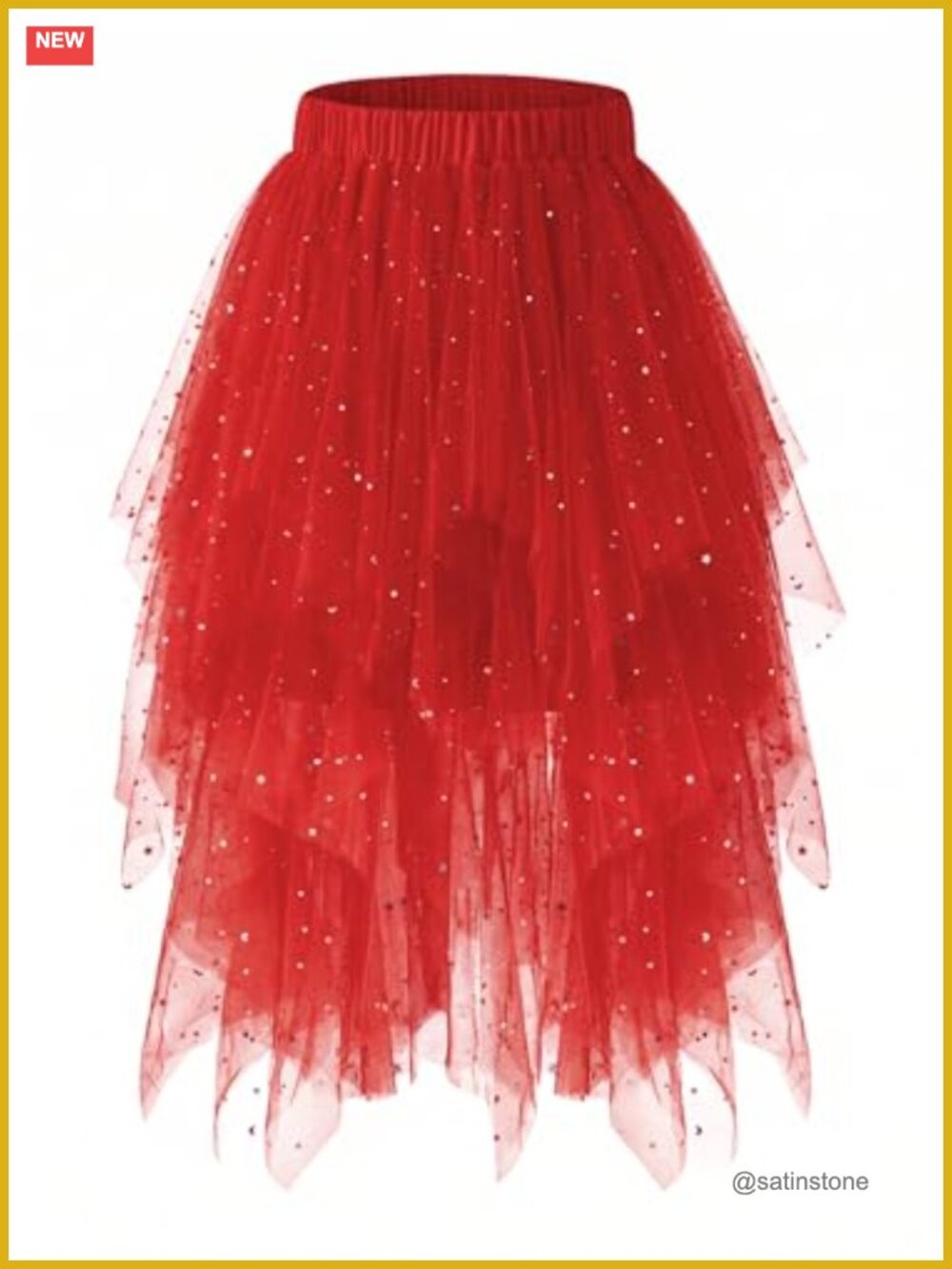 Women's Sequin Tulle High-Low Skirt, Stretch Waist, Party, Halloween